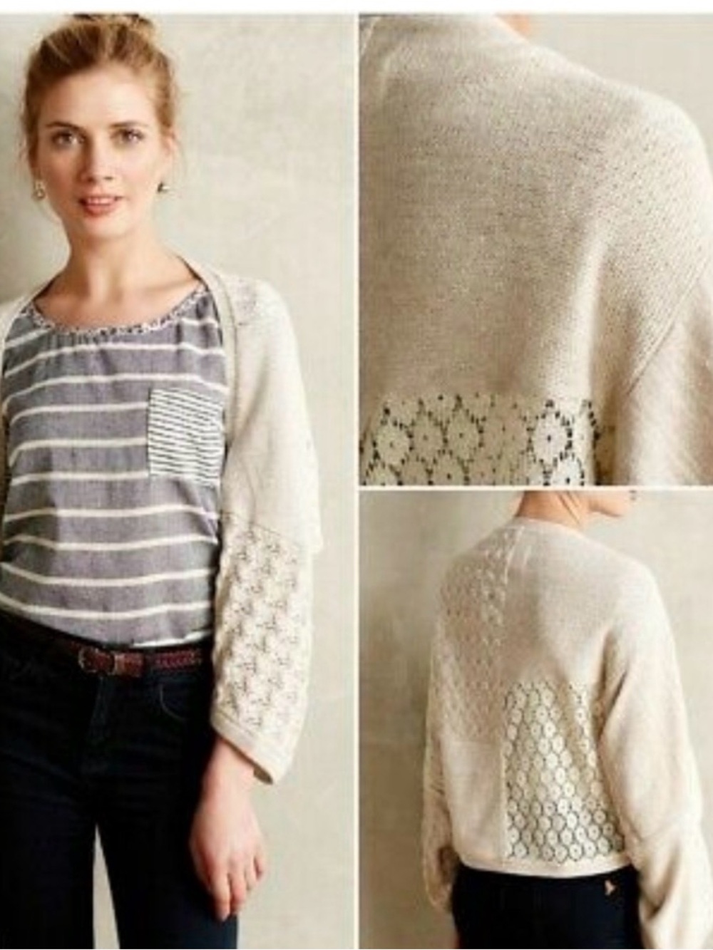Anthropologie Angel Of The North Soft Cream Knit Shrug
